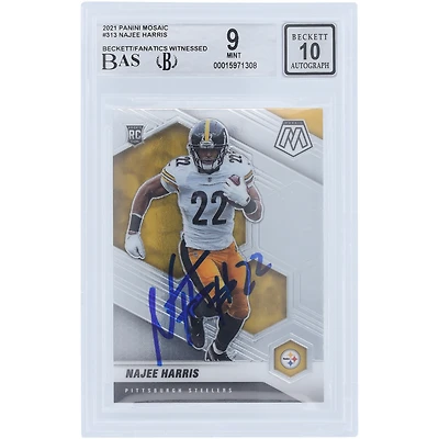 Carte de recrue Panini Mosaic #313 autographiée par Najee Harris des Pittsburgh Steelers 2021 Beckett Fanatics Witnessed Authenticated 9/10
