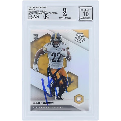 Carte de recrue 9/10 authentifiée signée Najee Harris Pittsburgh Steelers Panini Mosaic Silver #313 Beckett Fanatics Witnessed