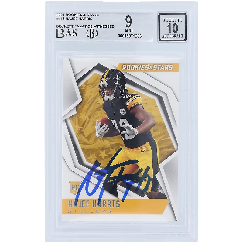 Carte de recrue Panini Rookies & Stars 2021 autographiée par Najee Harris des Pittsburgh Steelers #113 Beckett Fanatics Witnessed Authenticated 9/10