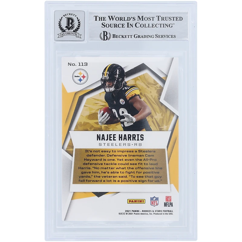 Carte de recrue Panini Rookies & Stars 2021 autographiée par Najee Harris des Pittsburgh Steelers #113 Beckett Fanatics Witnessed Authenticated 9/10