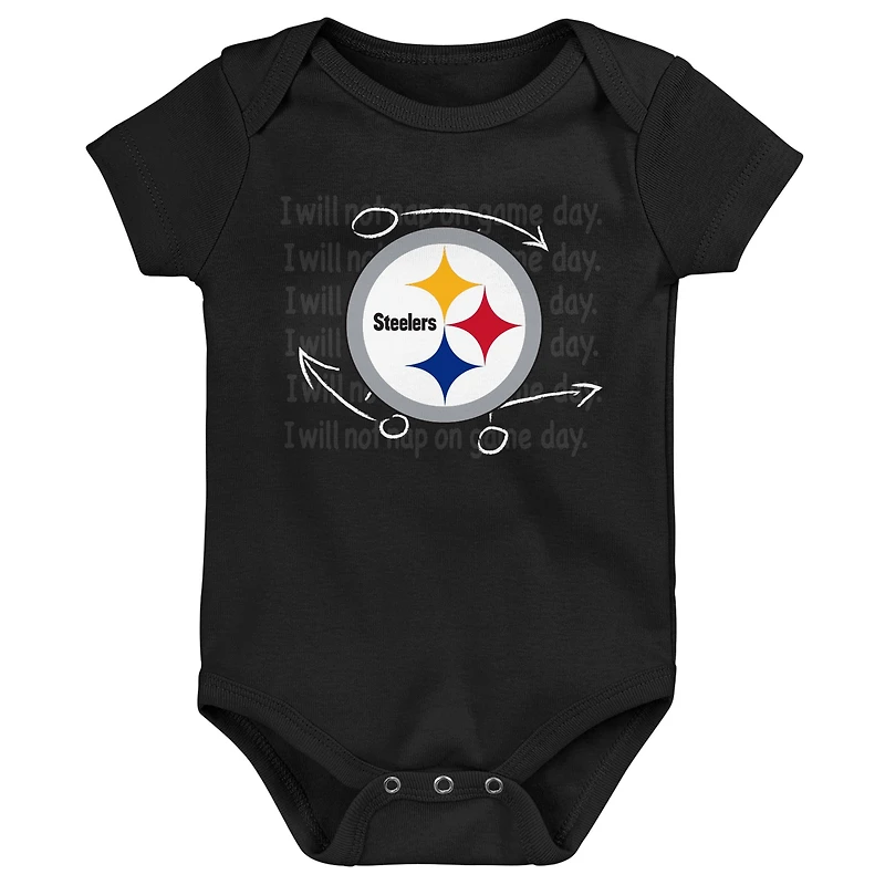 Newborn & Infant Black/Gold/Heather Gray Pittsburgh Steelers Three-Pack Eat, Sleep Drool Retro Bodysuit Set