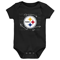 Newborn & Infant Black/Gold/Heather Gray Pittsburgh Steelers Three-Pack Eat, Sleep Drool Retro Bodysuit Set