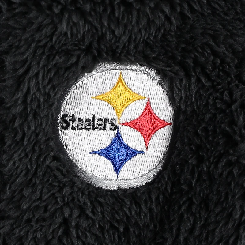 Dormeuse à fermeture éclair complète en polaire pour nouveau-né et nourrisson des Pittsburgh Steelers Game Nap Teddy, noir/gris