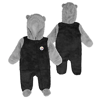 Newborn & Infant Black/Gray Pittsburgh Steelers Game Nap Teddy Fleece Bunting - Full-Zip Sleeper