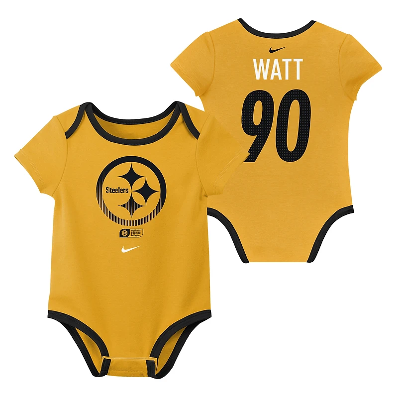 Newborn & Infant Nike T.J. Watt Pittsburgh Steelers Name Number 3-Pack Bodysuit Set