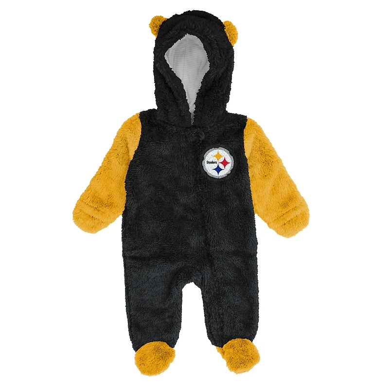 Grenouillère polaire noire à fermeture éclair pour nouveau-né et nourrisson, motif Pittsburgh Steelers