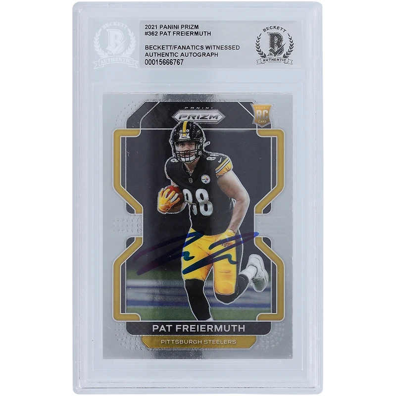 Carte de recrue authentifiée Beckett Fanatics 2021 de Pat Freiermuth des Pittsburgh Steelers Panini Prizm #362