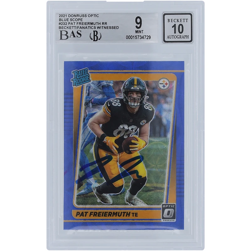 Carte de recrue 9/10 authentifiée signée Pat Freiermuth Pittsburgh Steelers Panini Donruss Optic Blue Scope #232 Beckett Fanatics Witnessed
