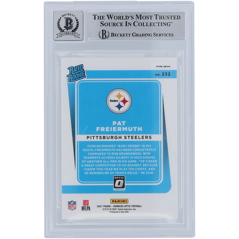 Carte de recrue 9/10 authentifiée signée Pat Freiermuth Pittsburgh Steelers Panini Donruss Optic Blue Scope #232 Beckett Fanatics Witnessed