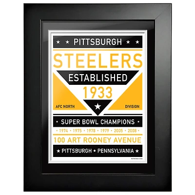 Pittsburgh Steelers - uvre d'art encadrée double ton de l'équipe 12'' x 16''