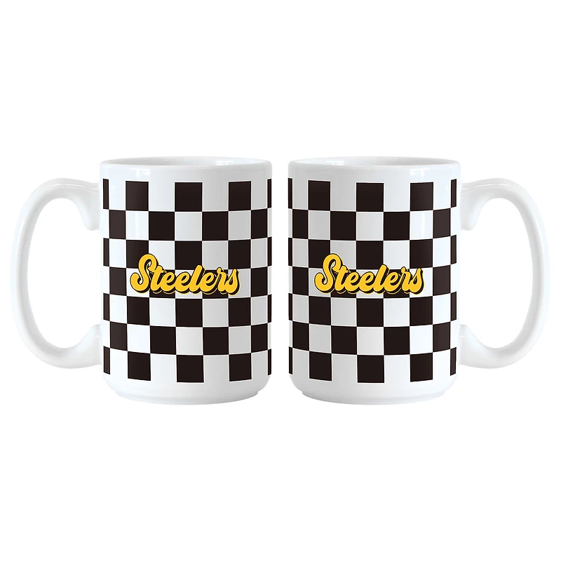Lot de 2 tasses à motif de damier de 15 oz des Steelers de Pittsburgh