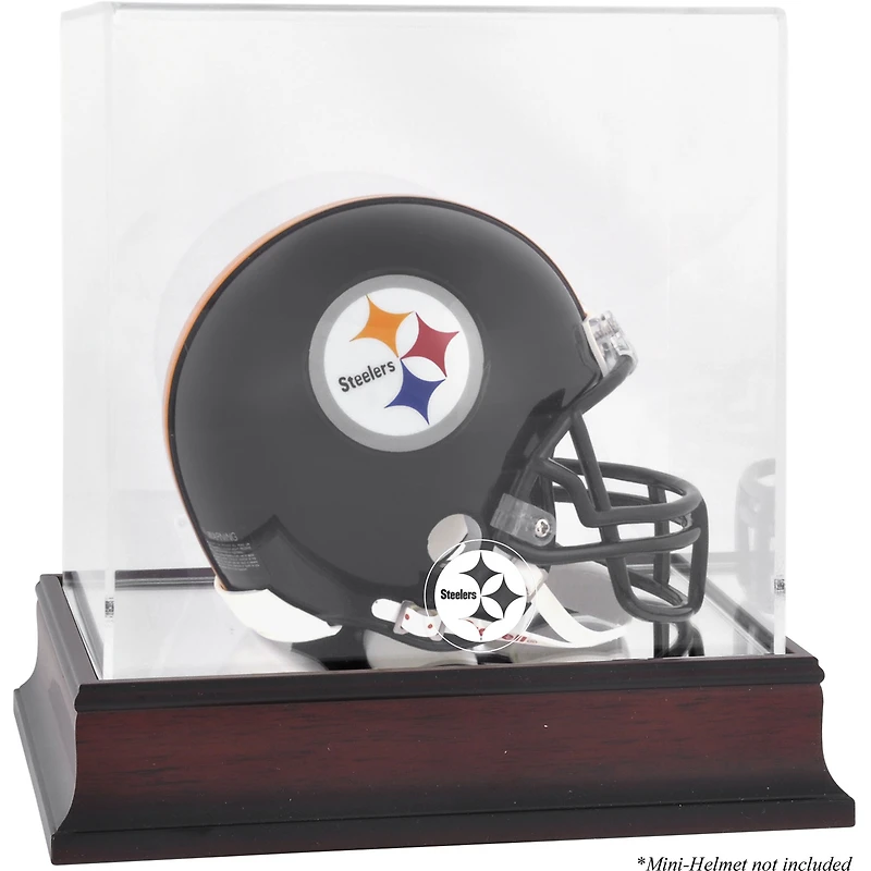 Vitrine pour mini-casque Pittsburgh Steelers avec logo en acajou