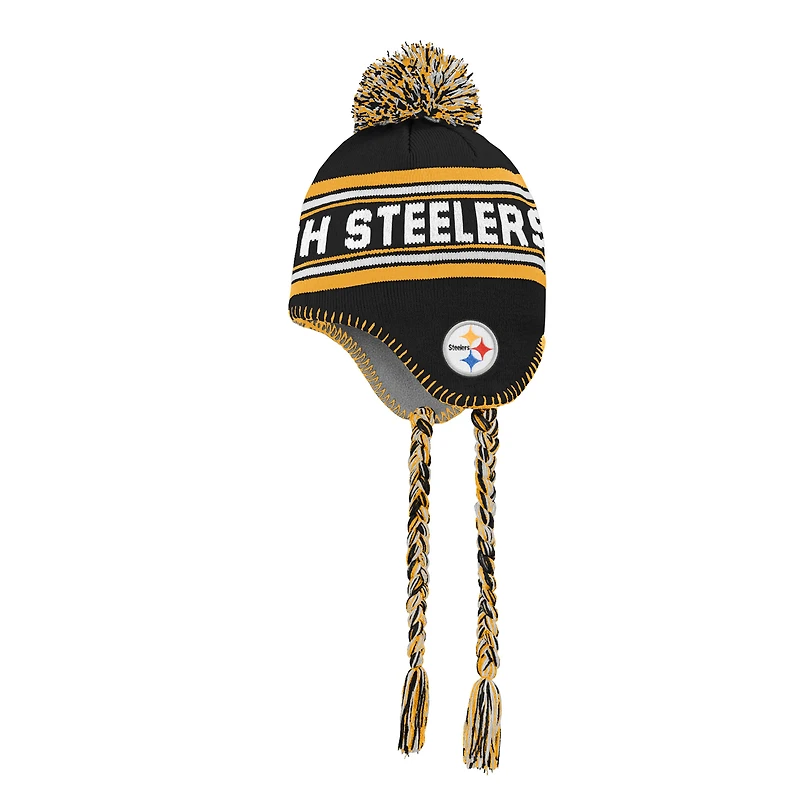 Bonnet en tricot jacquard noir à pompon des Steelers de Pittsburgh pour enfant d'âge préscolaire