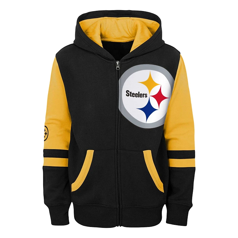 Sweat à capuche entièrement zippé noir Pittsburgh Steelers Stadium pour enfants d'âge préscolaire