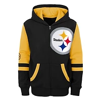 Sweat à capuche entièrement zippé noir Pittsburgh Steelers Stadium pour enfants d'âge préscolaire