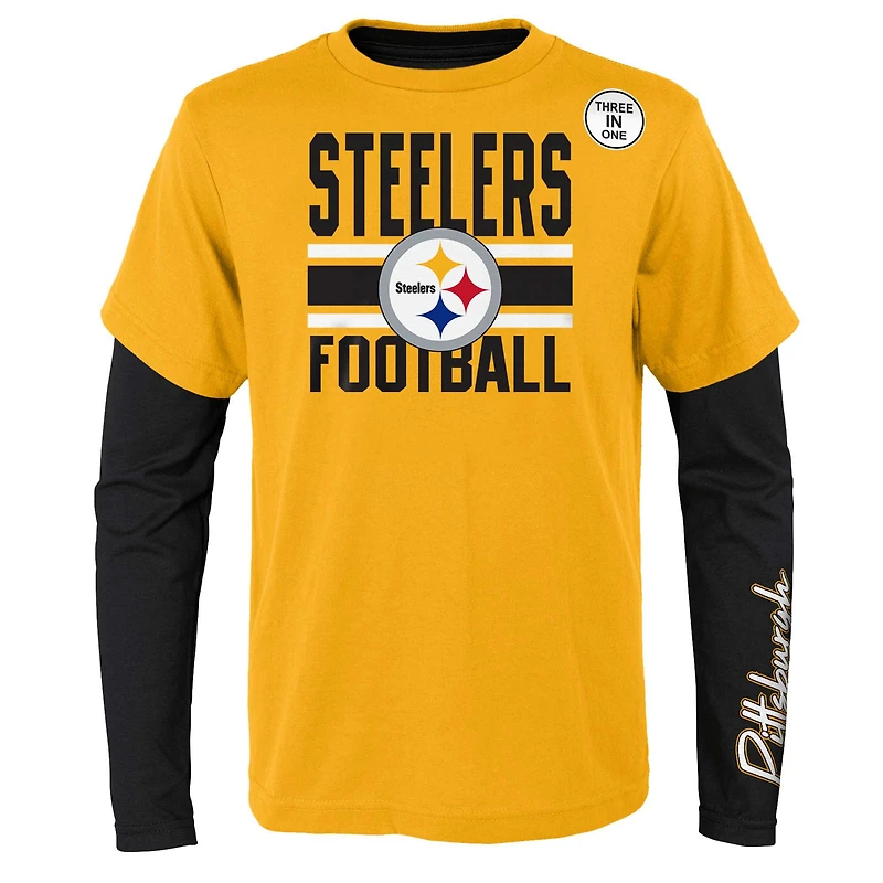 Ensemble combiné de t-shirts préférés des fans Steelers Pittsburgh or/noir préscolaire