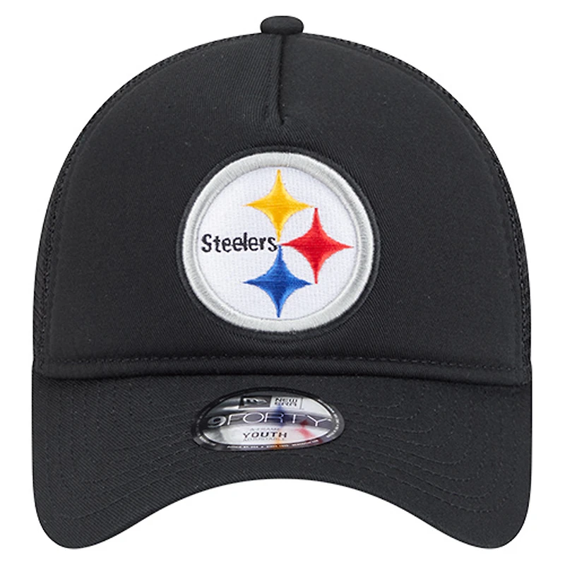 Casquette ajustable New Era noire Pittsburgh Steelers Main A-Frame 9FORTY pour enfants d'âge préscolaire