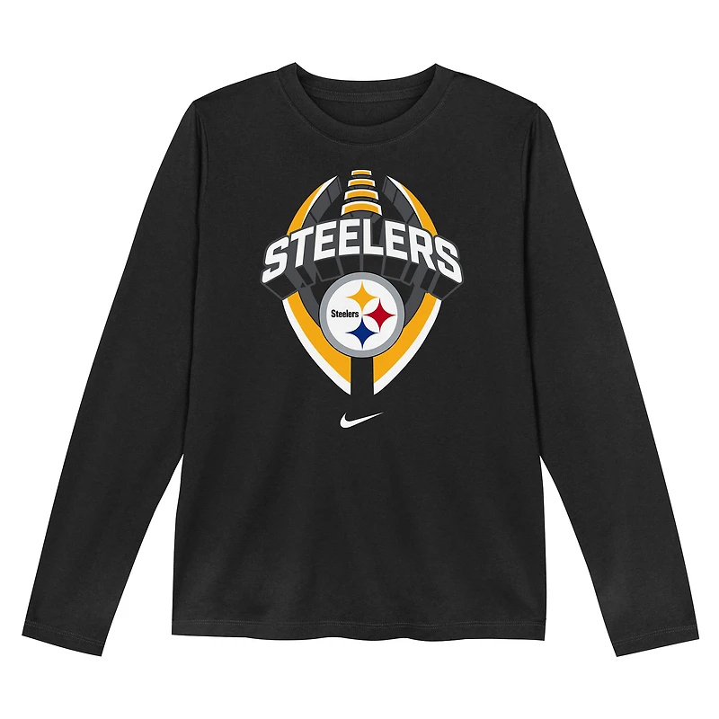 T-shirt de performance à manches longues Nike Primetime Legend Icon des Pittsburgh Steelers pour enfant d'âge préscolaire