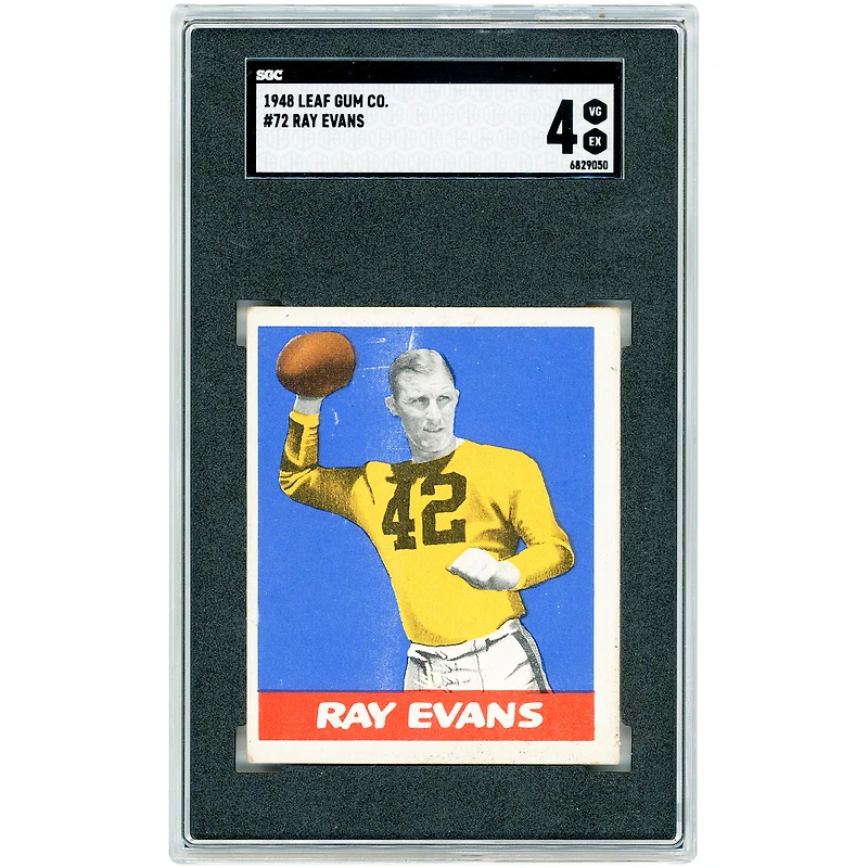 Carte de recrue Ray Evans Pittsburgh Steelers 1948 Leaf Gum Co. n° 72 authentifiée SGC 4