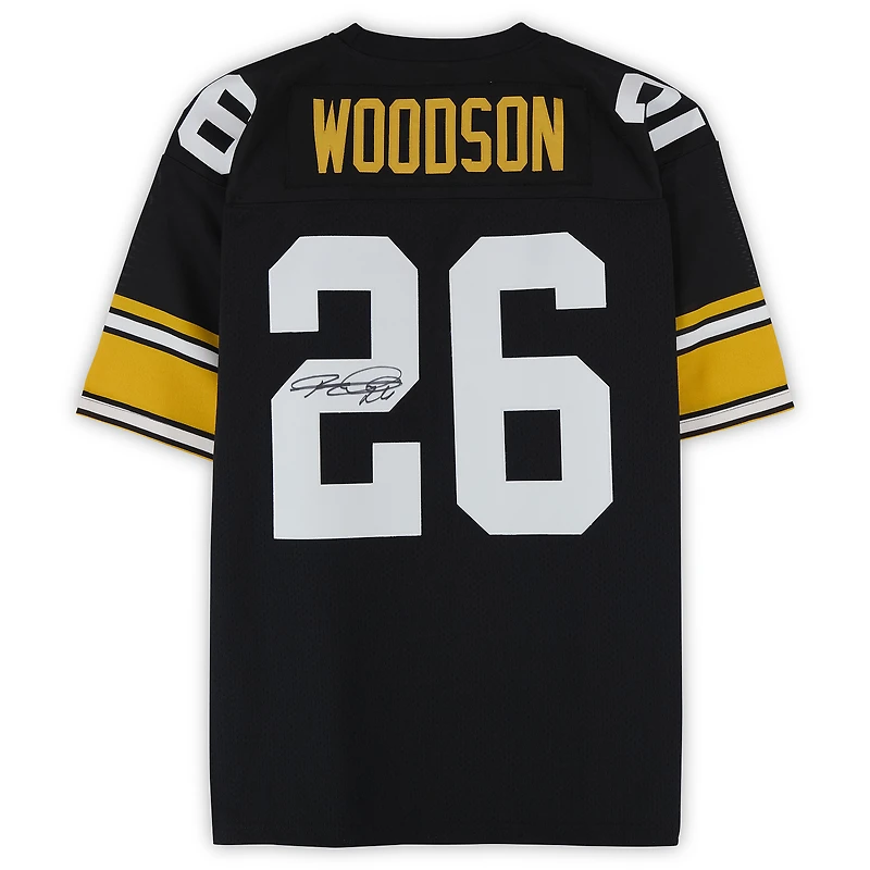 Maillot authentique noir Mitchell & Ness autographié par Rod Woodson des Steelers de Pittsburgh