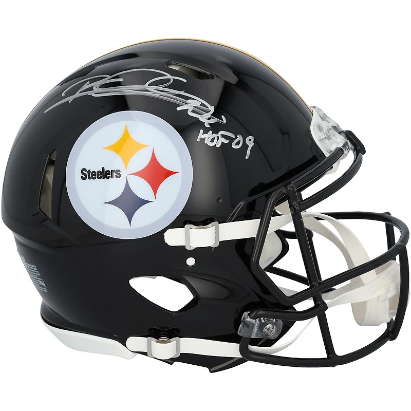 Casque Riddell Speed ​​Authentic autographié par Rod Woodson des Steelers de Pittsburgh avec inscription « HOF 09 »