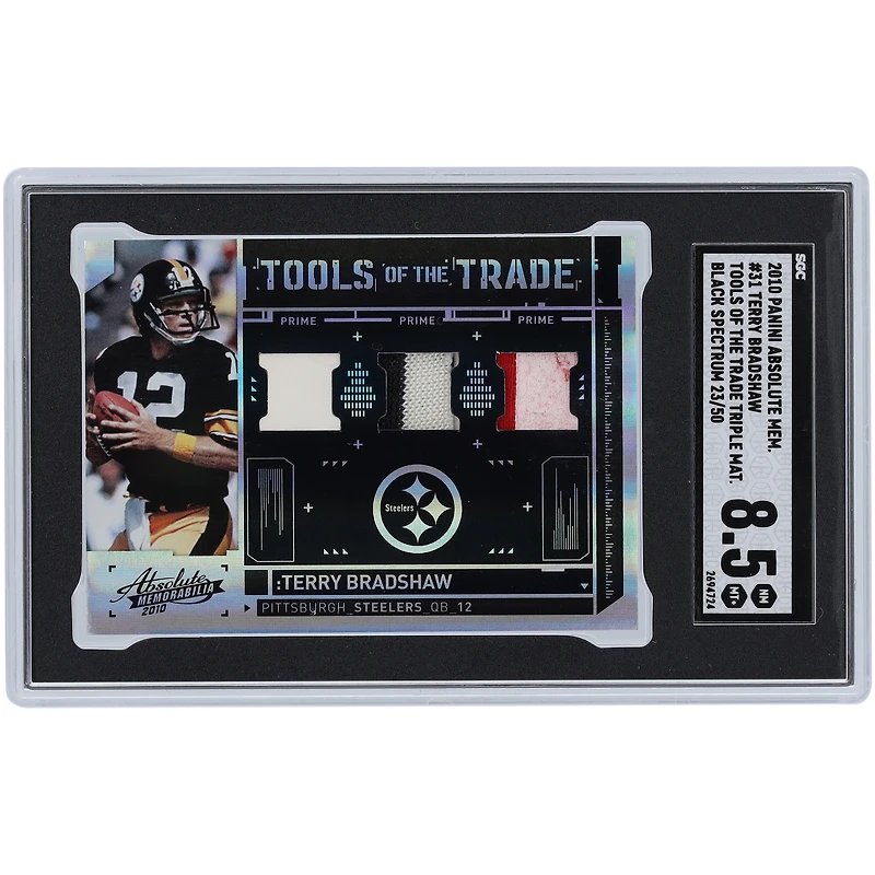 Carte 8,5 authentifiée Panini Absolute Triple GU Relic n° 31 n° 23/50 SGC des Steelers de Pittsburgh 2010 de Terry Bradshaw