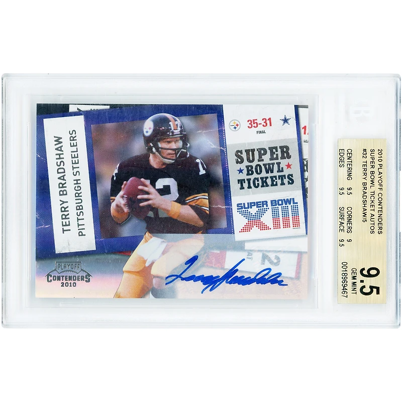 Terry Bradshaw Pittsburgh Steelers Autographed 2010 Panini Playoff Contenders Super Bowl Tickets #32 BGS Authenticated 9.5 Card