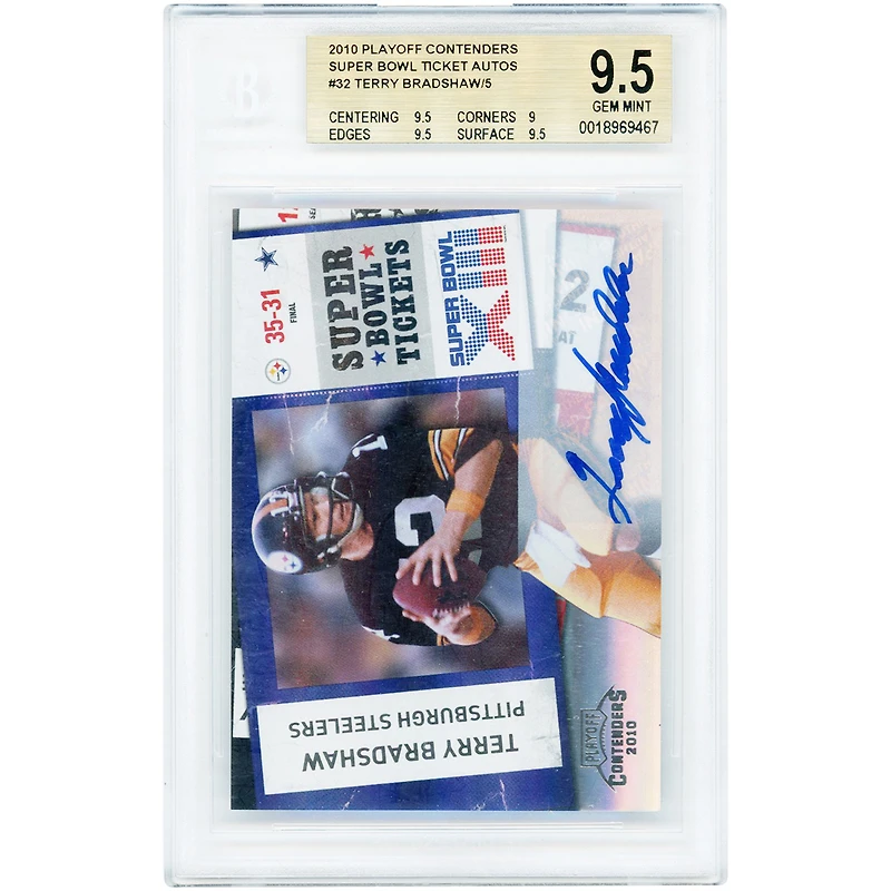 Terry Bradshaw Pittsburgh Steelers Autographed 2010 Panini Playoff Contenders Super Bowl Tickets #32 BGS Authenticated 9.5 Card