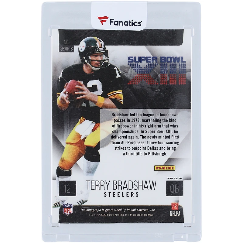 Carte autographiée de Terry Bradshaw (Pittsburgh Steelers) - Panini Super Bowl XIII Signatures 2022 #SBXIII-TB