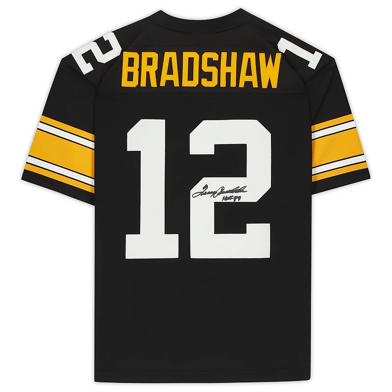 Terry Bradshaw Pittsburgh Steelers Autographed Mitchell & Ness Throwback Black Replica Jersey with "HOF 89" Inscription