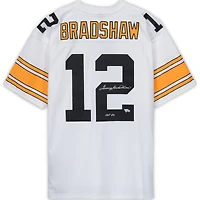 Terry Bradshaw Pittsburgh Steelers Autographed White Mitchell & Ness Replica Jersey with "HOF 89" Inscription