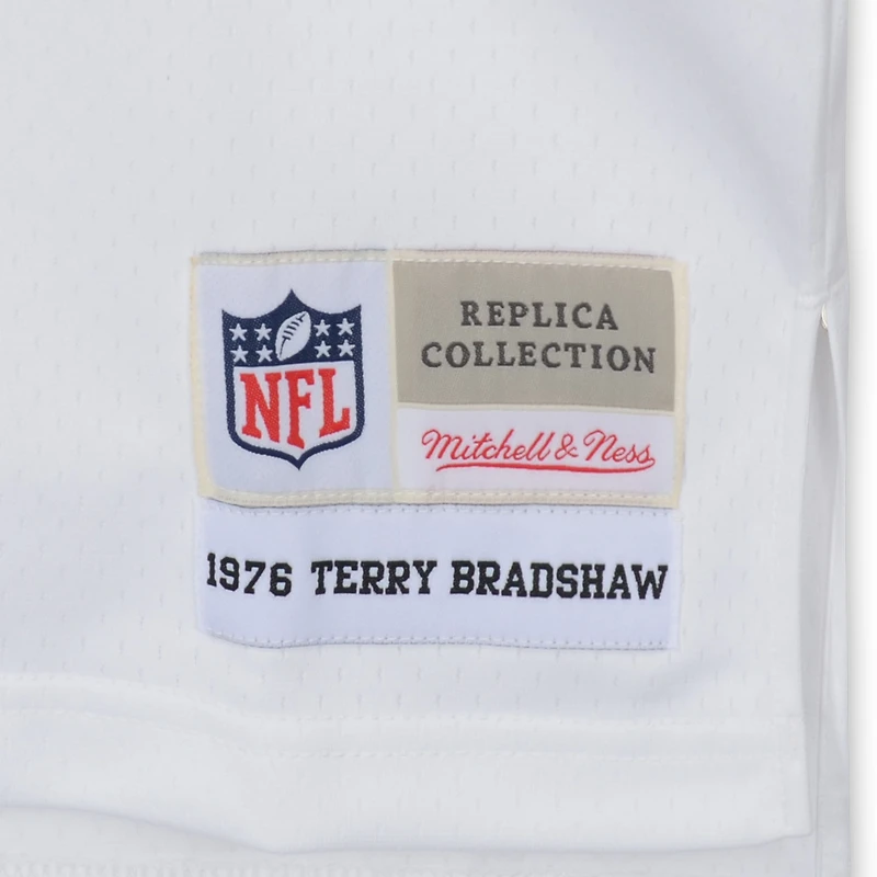 Terry Bradshaw Pittsburgh Steelers Autographed White Mitchell & Ness Replica Jersey with "HOF 89" Inscription