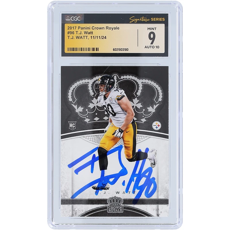 T.J. Watt Pittsburgh Steelers Autographed 2017 Panini Crown Royale #96 CGC Fanatics Witnessed Authenticated 9/10 Rookie Card