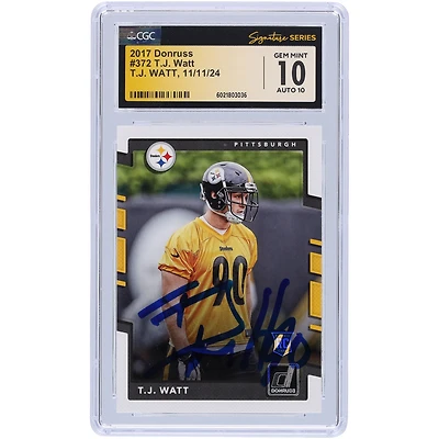Carte de recrue Panini Donruss #372 autographiée 2017 par T.J. Watt des Pittsburgh Steelers