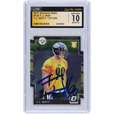 T.J. Watt Pittsburgh Steelers Autographed 2017 Panini Donruss Optic #122 CGC Fanatics Witnessed Authenticated / Rookie Card