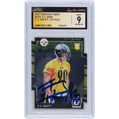 T.J. Watt Pittsburgh Steelers Autographed 2017 Panini Donruss Optic #122 CGC Fanatics Witnessed Authenticated 9/10 Rookie Card