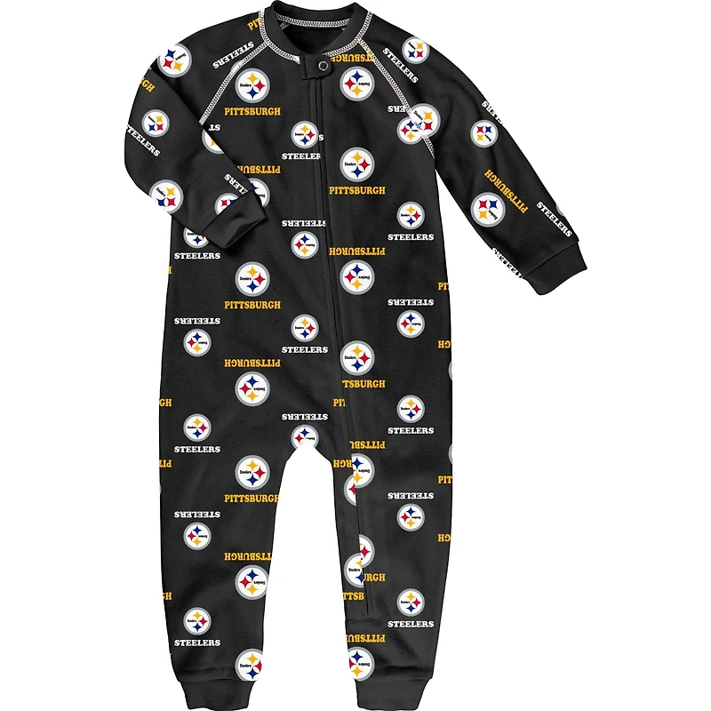 Pull zippé à imprimé raglan noir pour tout-petits des Pittsburgh Steelers
