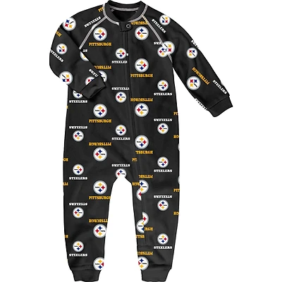 Pull zippé à imprimé raglan noir pour tout-petits des Pittsburgh Steelers