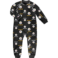 Pull zippé à imprimé raglan noir pour tout-petits des Pittsburgh Steelers