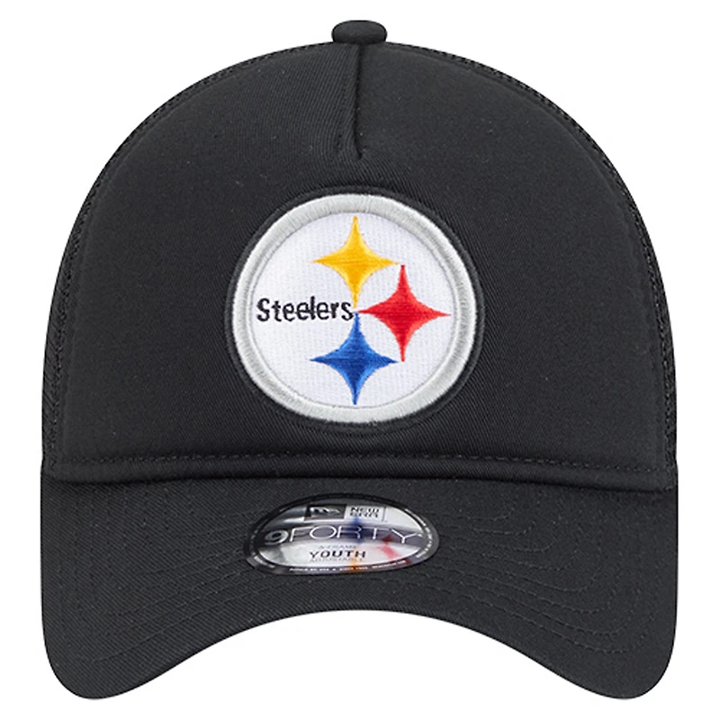 Casquette ajustable New Era noire pour tout-petits, modèle Main 9FORTY A-Frame Trucker des Pittsburgh Steelers