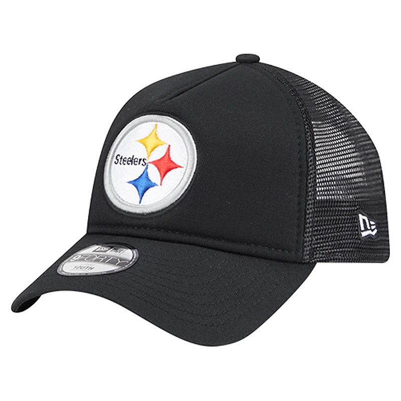 Casquette ajustable New Era noire pour tout-petits, modèle Main 9FORTY A-Frame Trucker des Pittsburgh Steelers