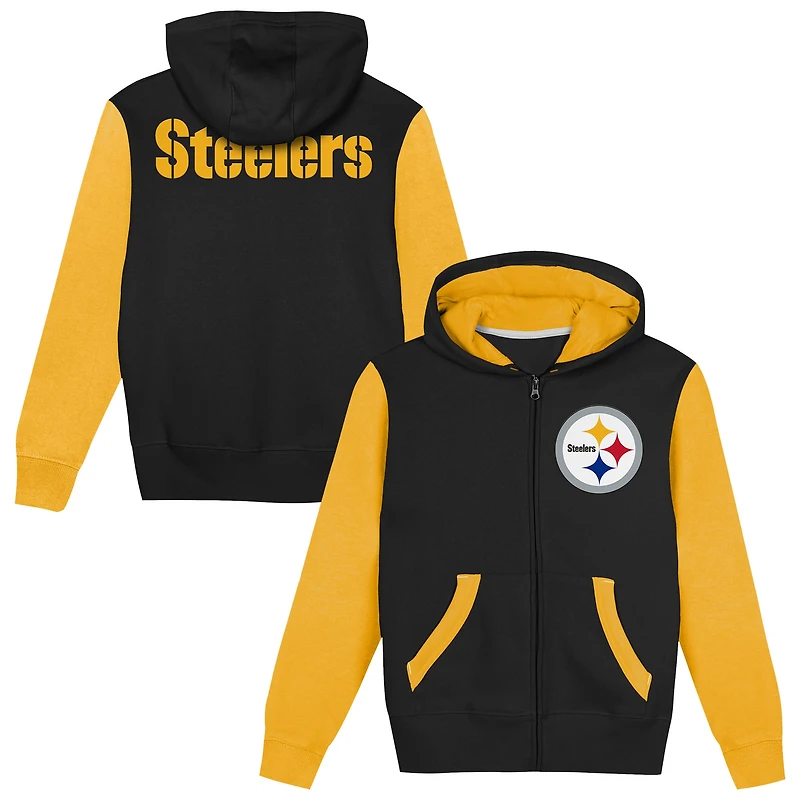 Sweat à capuche zippé Outerstuff noir et or Pittsburgh Steelers Stadium pour tout-petit