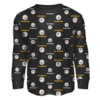 Ensemble de nuit pour tout-petit Outerstuff noir avec t-shirt à manches longues et pantalon imprimé intégral des Pittsburgh Steelers