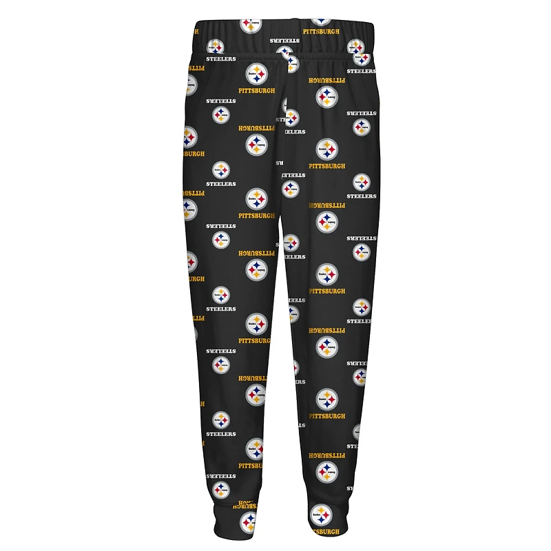 Toddler Outerstuff Black Pittsburgh Steelers All-Over-Print Long Sleeve T-Shirt and Pants Sleep Set