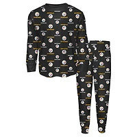Toddler Outerstuff Black Pittsburgh Steelers All-Over-Print Long Sleeve T-Shirt and Pants Sleep Set
