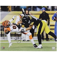 Troy Polamalu Pittsburgh Steelers Autographed 16" x 20" Hit vs. Bengals Photograph