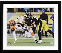 Troy Polamalu Pittsburgh Steelers Autographed 16" x 20" Hit vs. Bengals Photograph