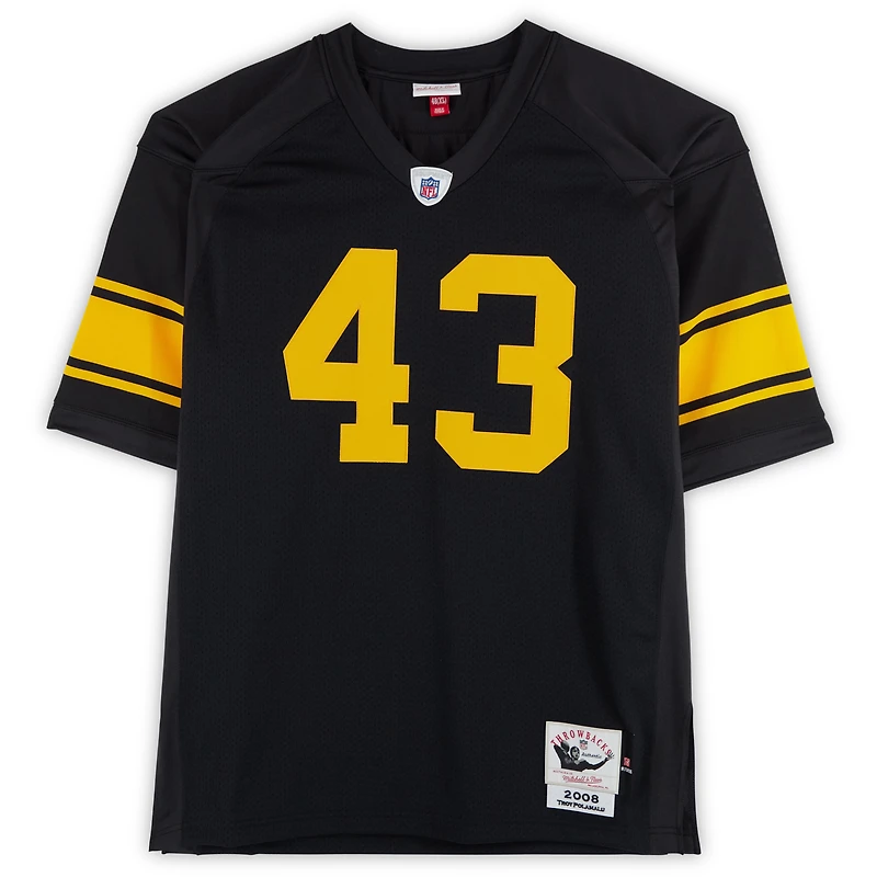 Maillot noir authentique dédicacé par Troy Polamalu des Pittsburgh Steelers, Mitchell & Ness