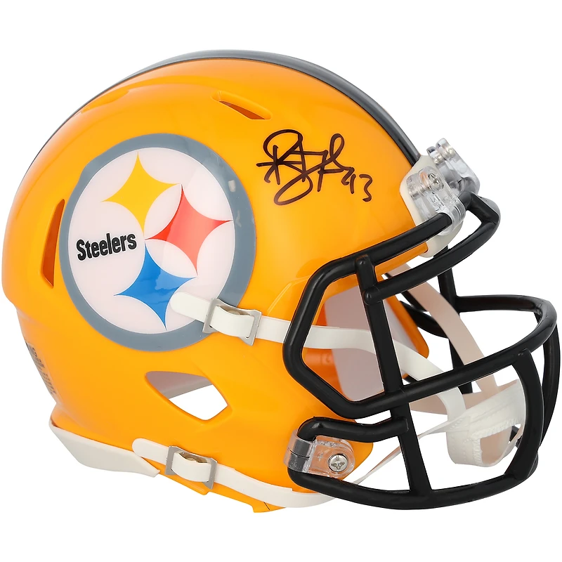 Casque miniature Riddell rétro doré autographié par Troy Polamalu des Steelers de Pittsburgh