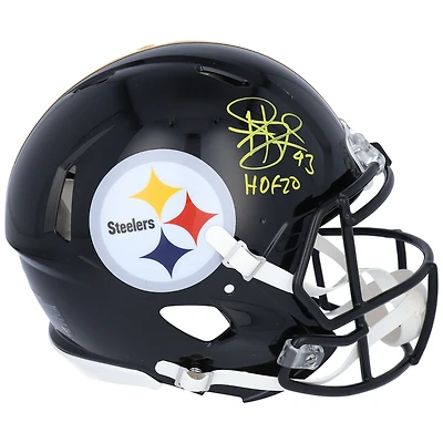 Casque authentique Riddell Speed ​​autographié par Troy Polamalu des Pittsburgh Steelers avec inscription « HOF 20 »